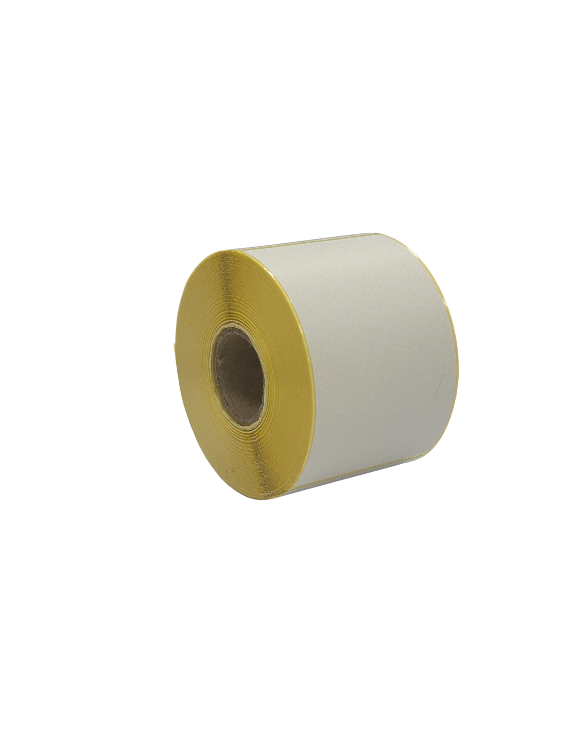 Rollo de etiquetas térmicas adhesivas 50x85 mm en posición vertical inclinado
