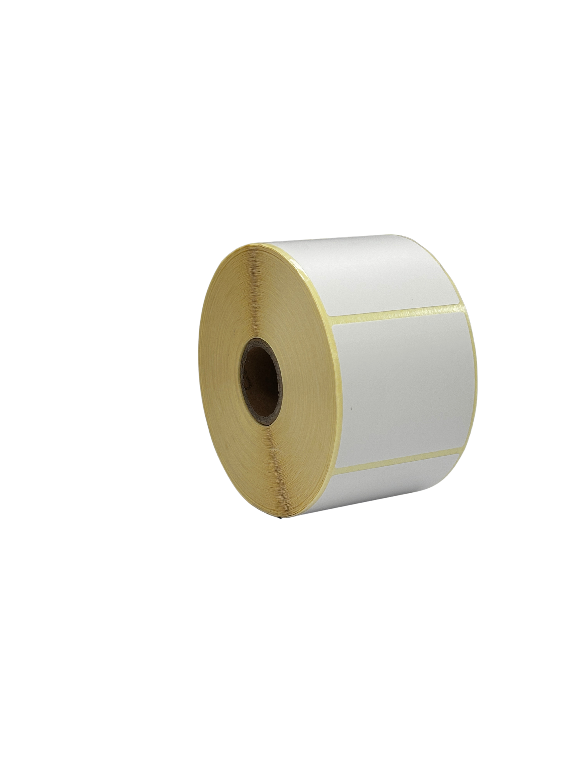 Rollo de etiquetas térmicas adhesivas 55x50 termico protegido, adhesivo removible en posición vertical inclinado