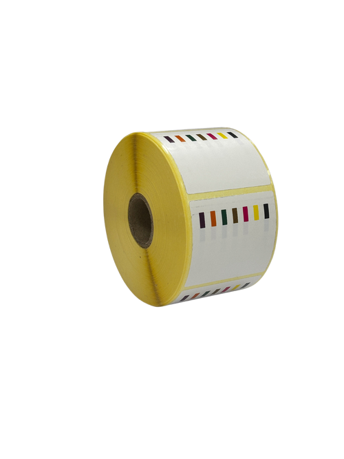 Rollo vertical de pegatinas térmicas 55x50 mm, adhesivo removible y 7 colores para uso hostelero y restauración.